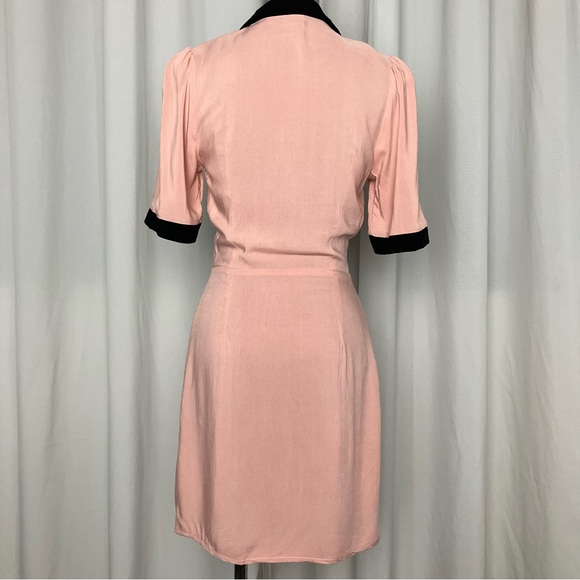 ASOS Retro Pink & Black Contrast Collar Button Half Sleeve Wrap Mini Dress UK 6 - Picture 12 of 16